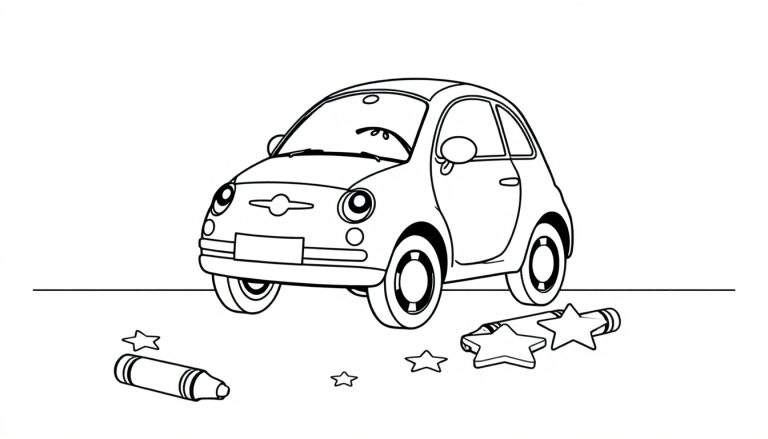 Un lindo Fiat 500 de juguete, listo para colorear con una placa de color.