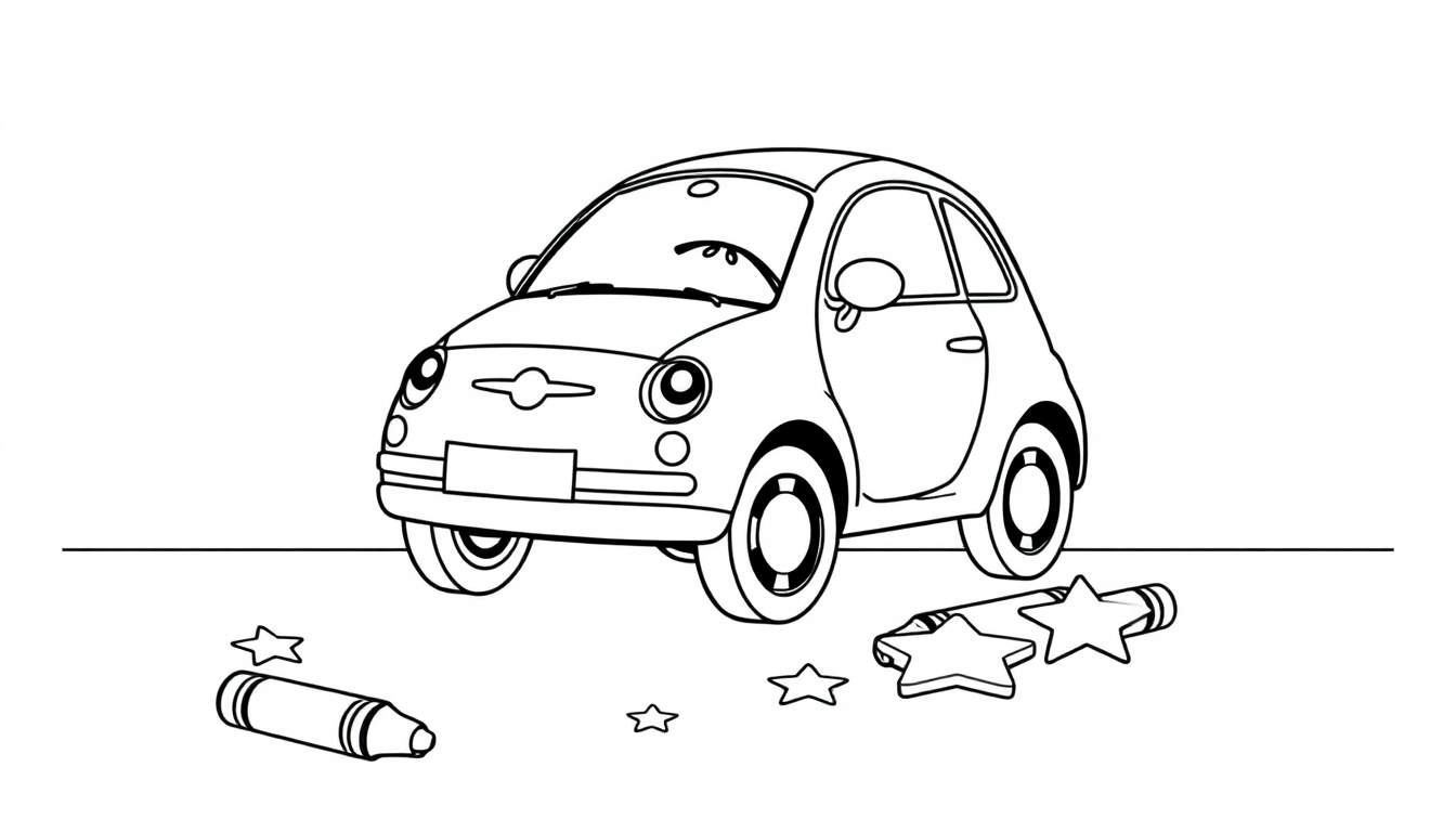 Un lindo Fiat 500 de juguete, listo para colorear con una placa de color.