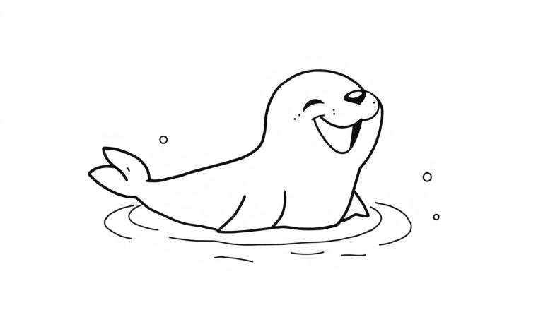 Una foca sonriente lista para colorear en la placa de color.