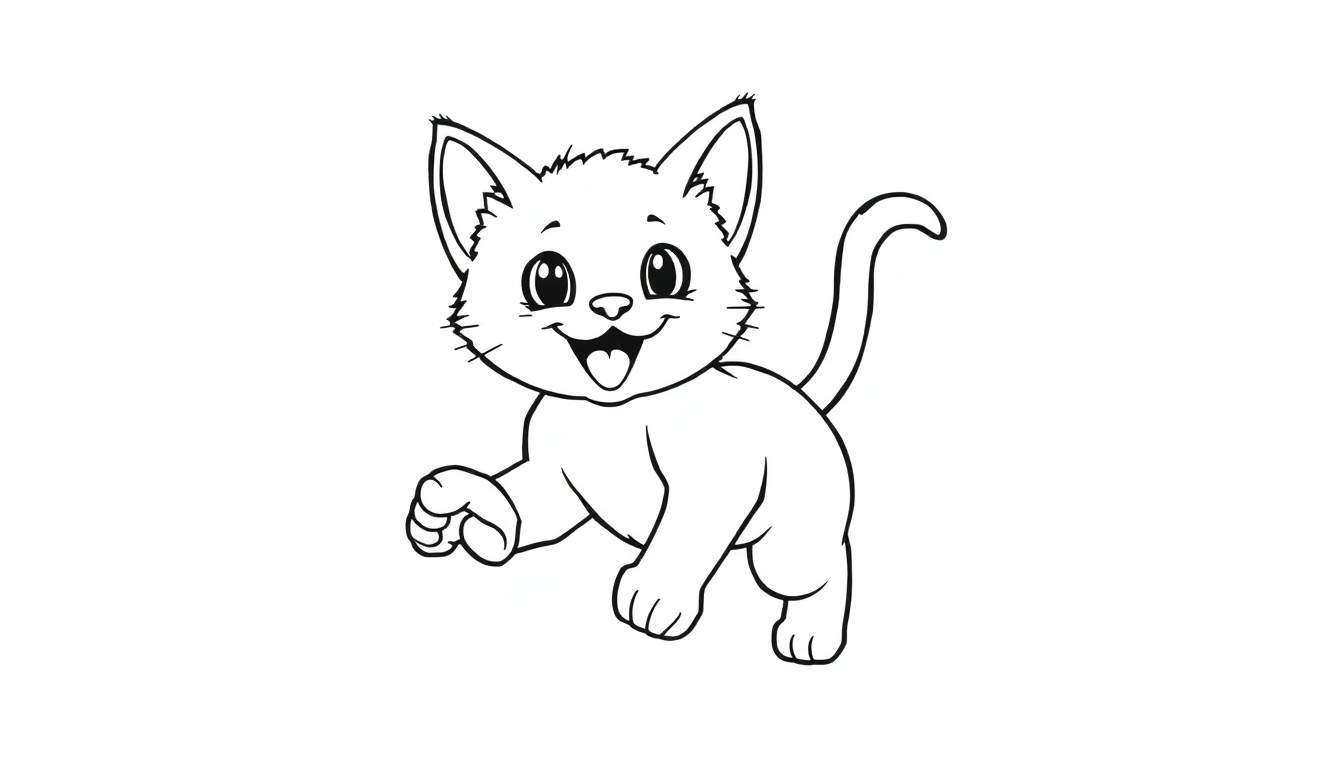 Gato juguetón listo para colorear con crayones, una placa de color