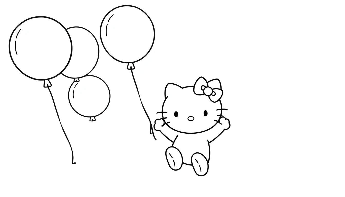 Hello Kitty con globos lista para colorear en la placa de color.