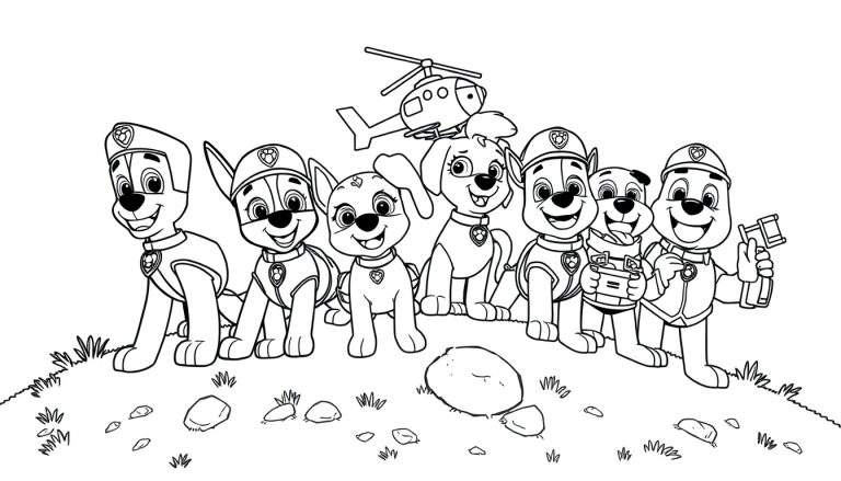 La Patrulla Canina en una colina, lista para la acción.