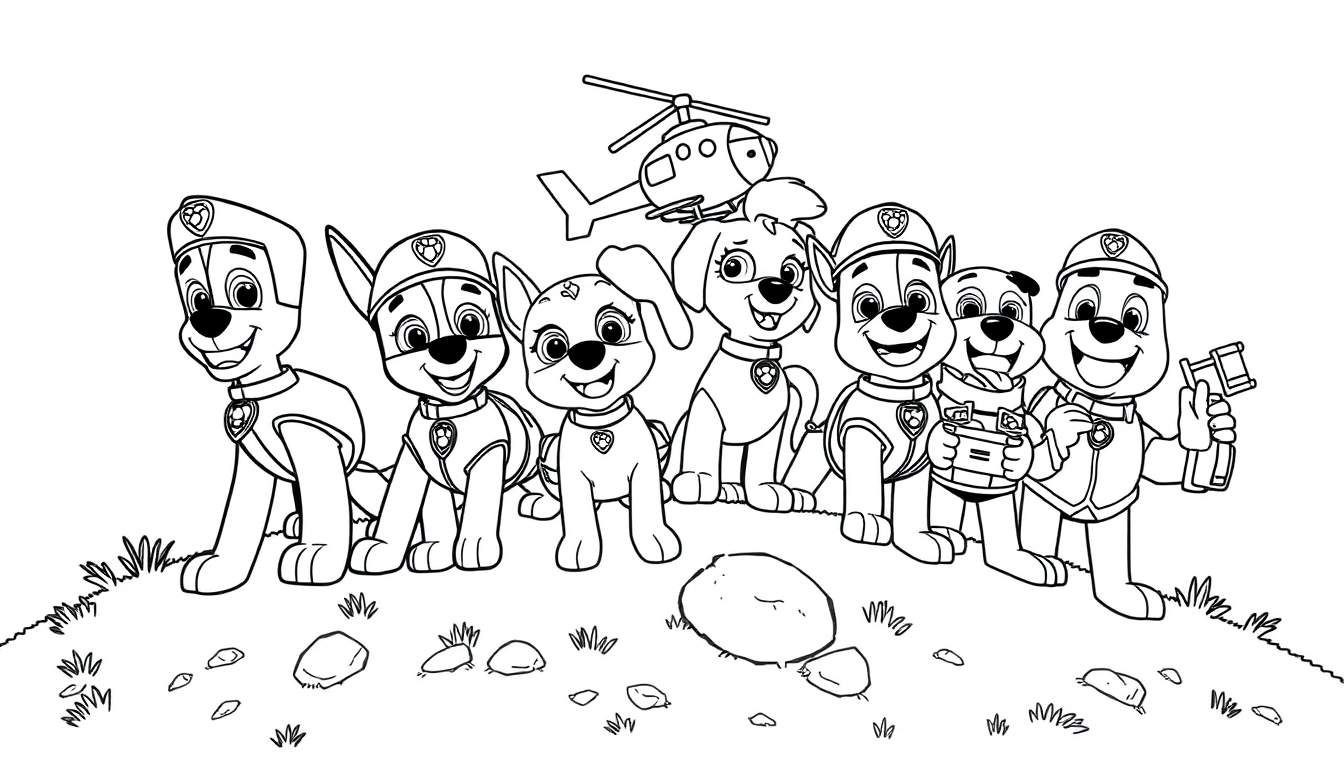 La Patrulla Canina en una colina, lista para la acción.