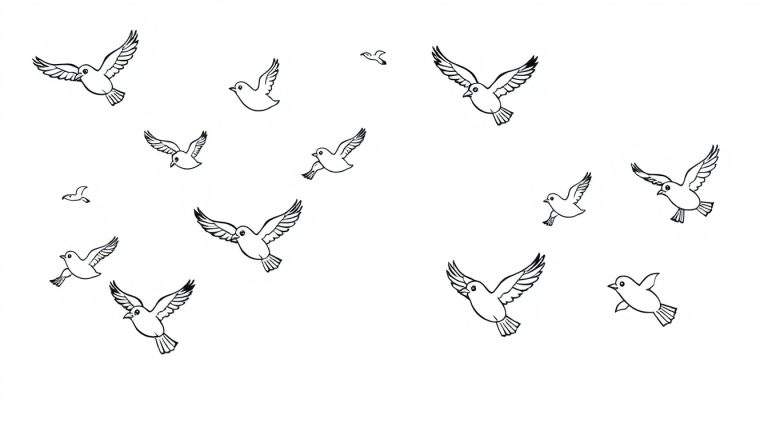 Una placa de color con dibujos de pájaros en diferentes poses.