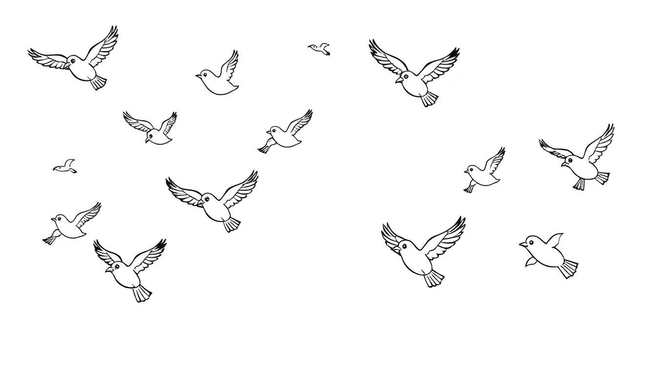 Una placa de color con dibujos de pájaros en diferentes poses.