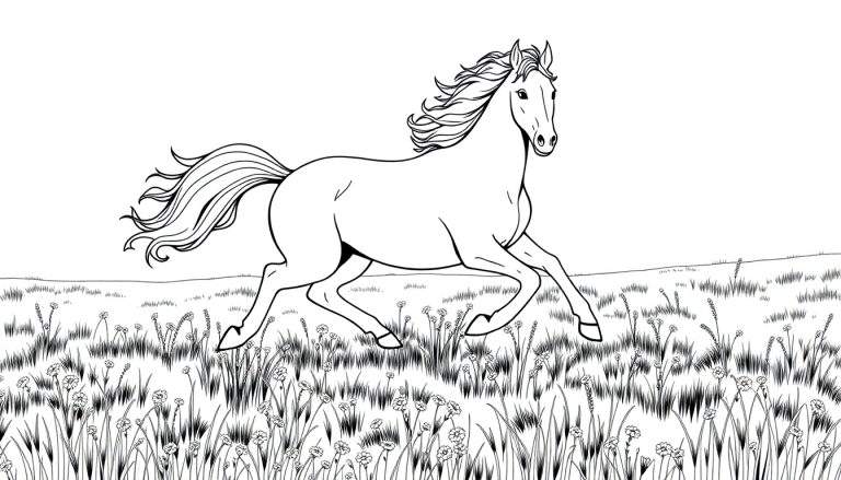 Caballo galopando, listo para colorear en una placa de color.