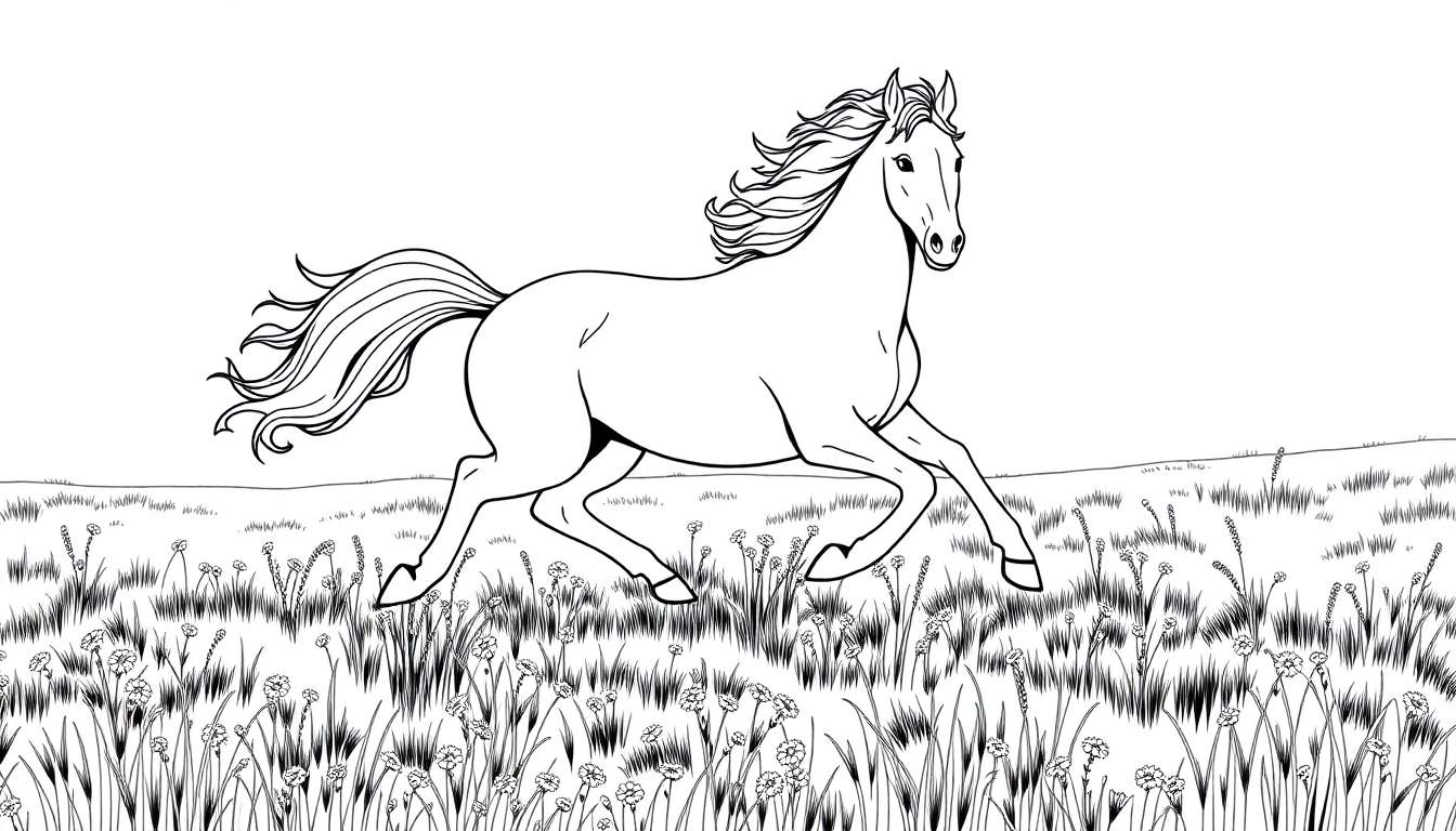Caballo galopando, listo para colorear en una placa de color.