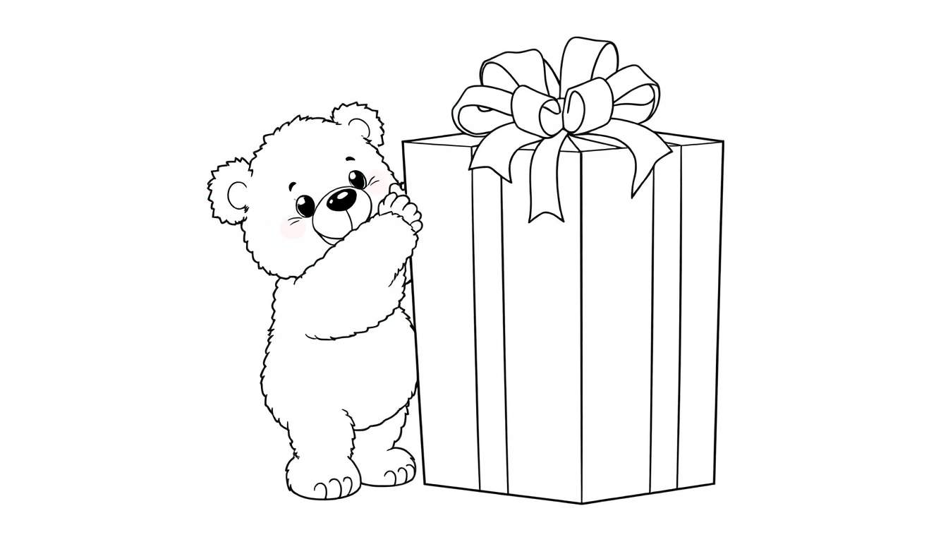 Oso de peluche abriendo una placa de color gigante.