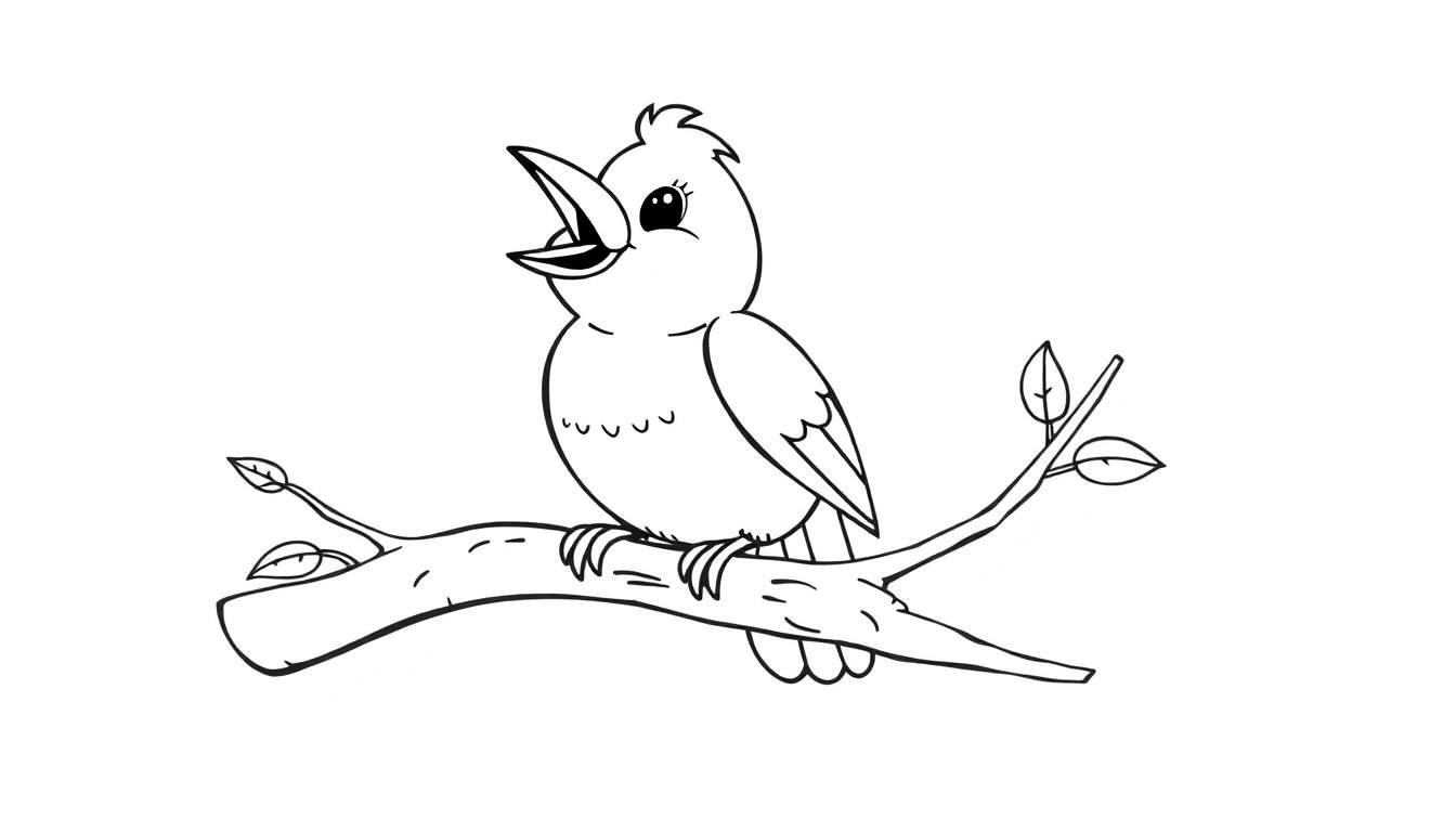 Pajarito cantando, placa de color.