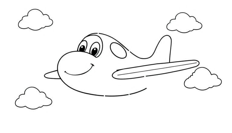 Un avioncito sonriente, listo para colorear en la placa de color.