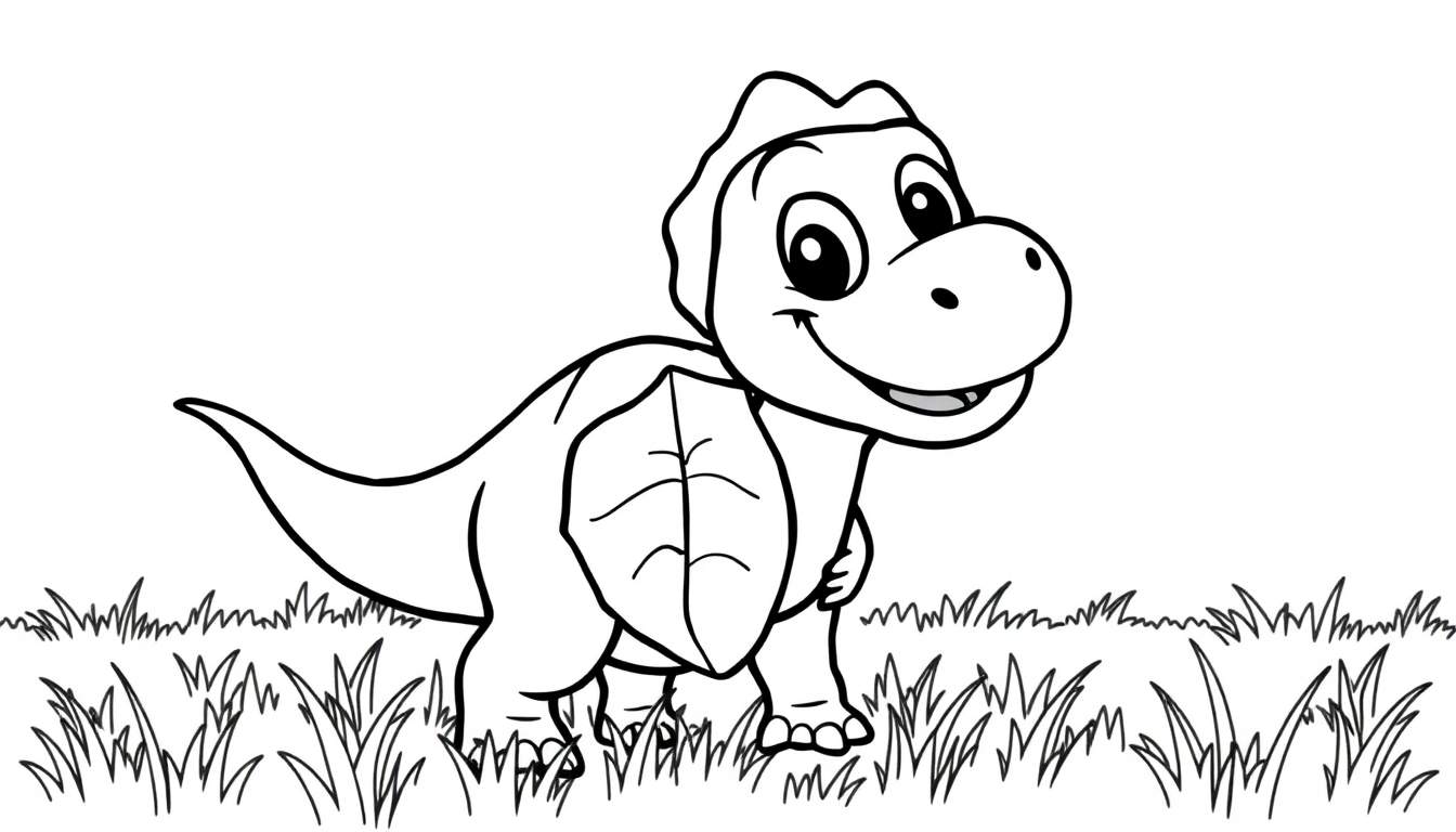 Un dinosaurio simpático en blanco y negro listo para colorear en su placa de color.