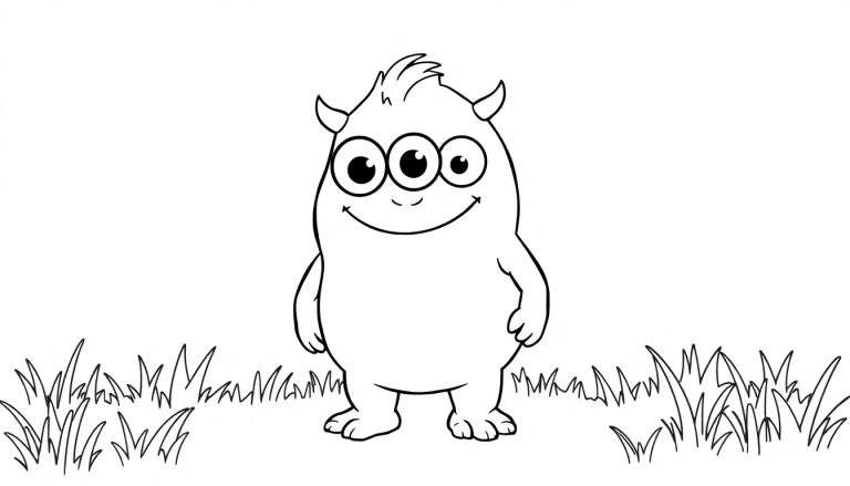 Monstruo adorable para colorear, placa de color.