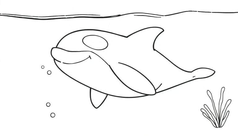 Una orca sonriente lista para colorear en una placa de color.