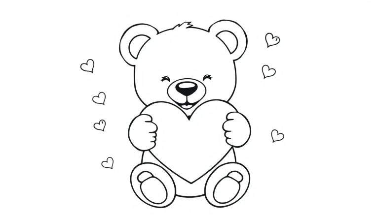 Osito de peluche con corazón, placa de color.