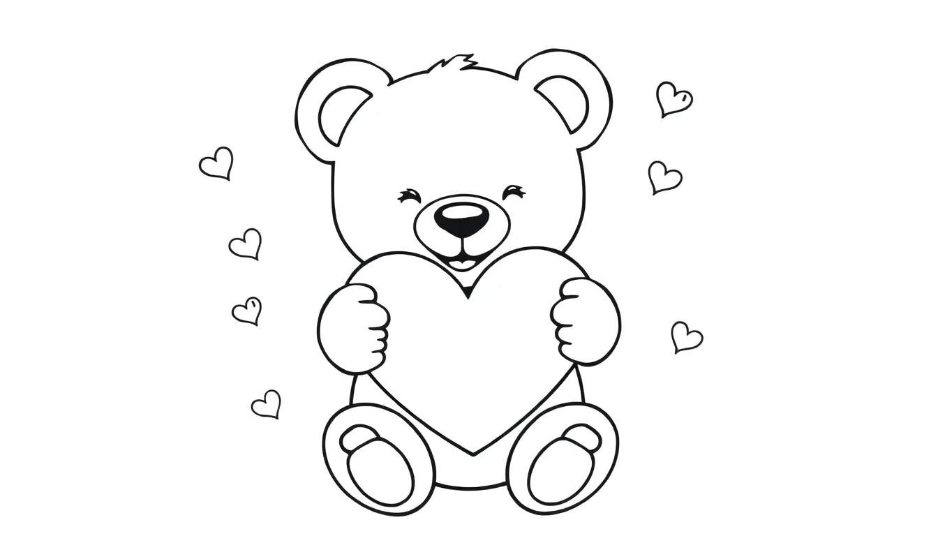 Osito de peluche con corazón, placa de color.