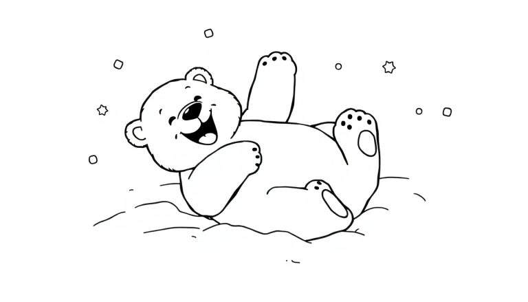 Oso polar sonriente jugando en la nieve, listo para una placa de color.