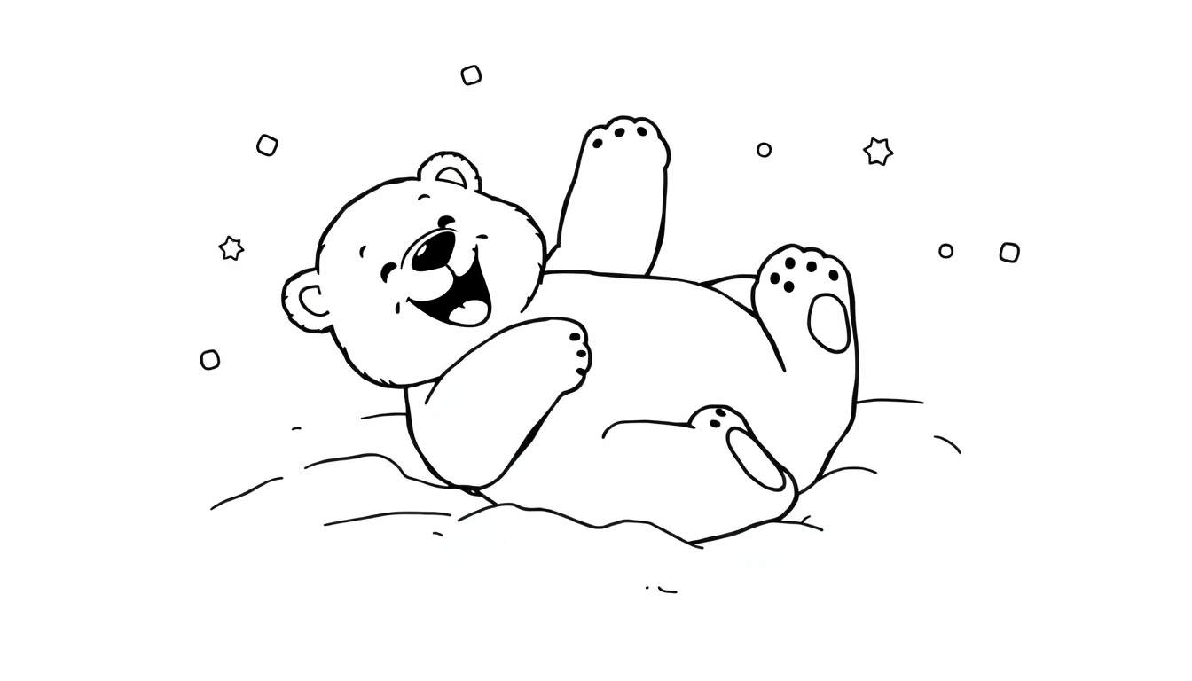 Oso polar sonriente jugando en la nieve, listo para una placa de color.
