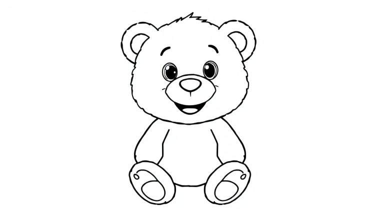 Un oso de peluche sonriente para colorear, una placa de color perfecta para niños.