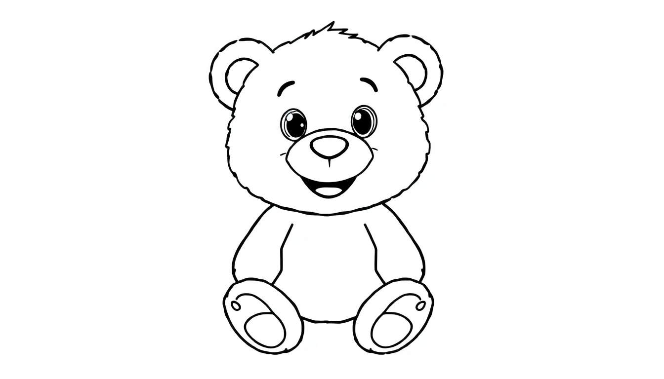 Un oso de peluche sonriente para colorear, una placa de color perfecta para niños.
