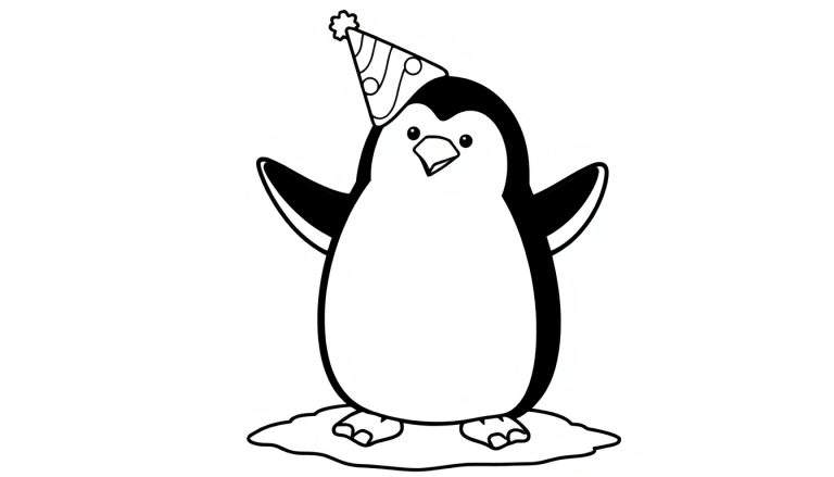 Pingüino con gorro de fiesta para la placa de color.