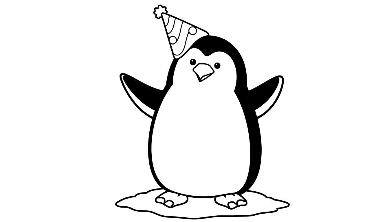 Pingüino con gorro de fiesta para la placa de color.