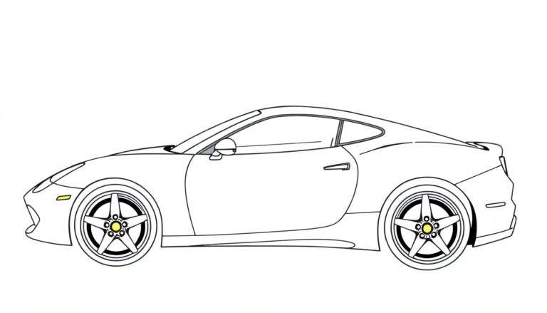 Placa de coche deportivo rojo Ferrari para colorear, con contorno blanco y negro.