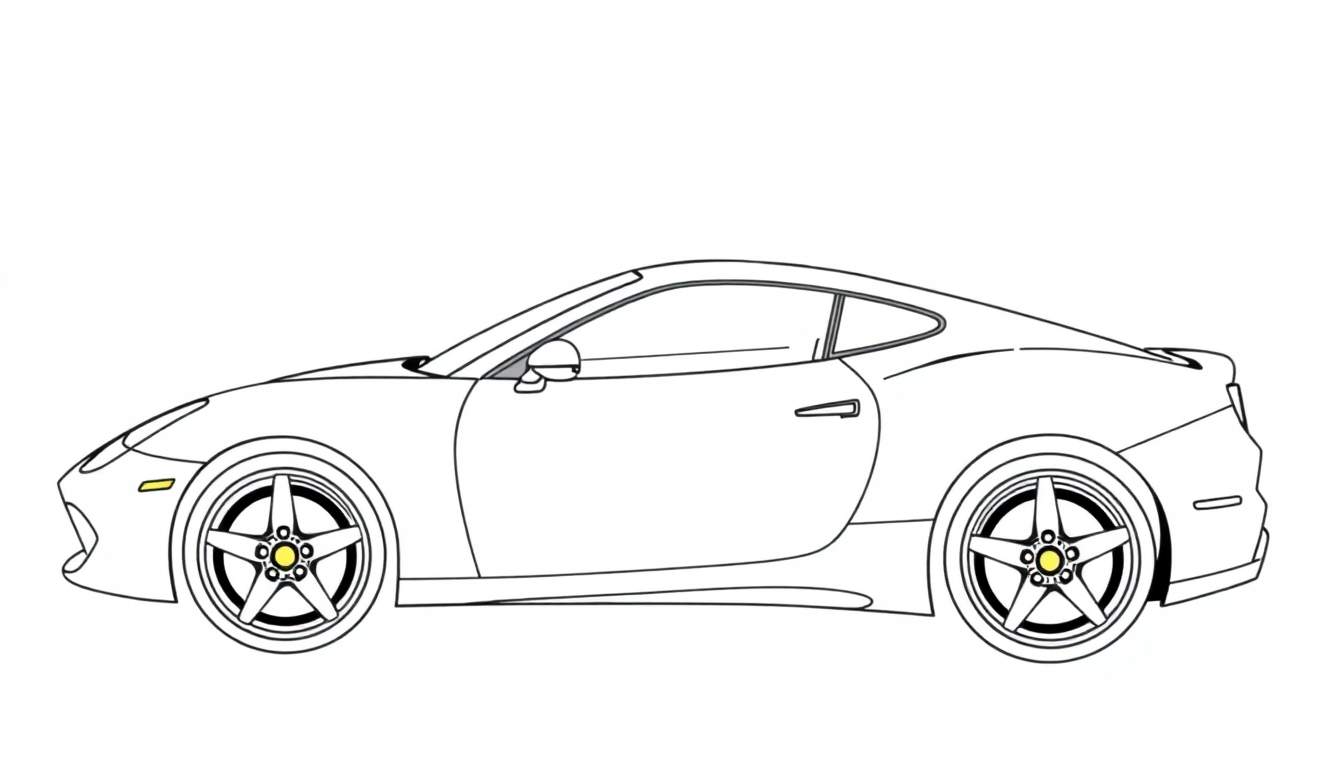 Placa de coche deportivo rojo Ferrari para colorear, con contorno blanco y negro.