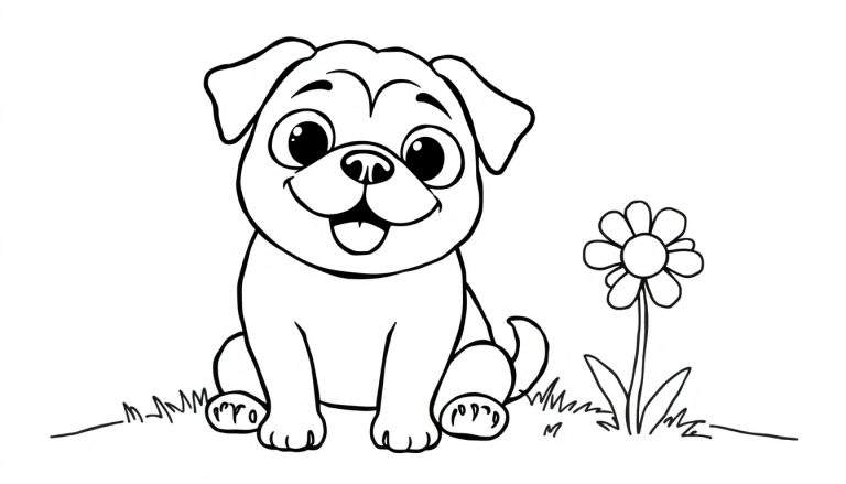 Placa de color de Bentley el perrito sentado junto a una flor.
