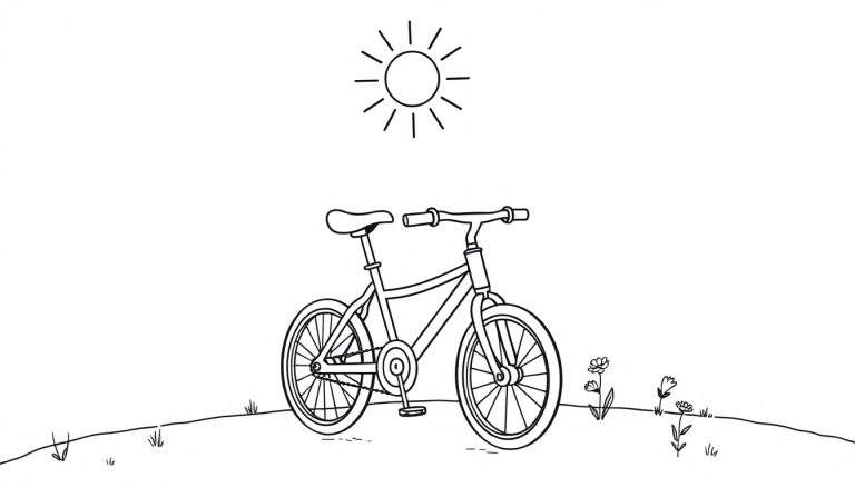 Una placa de color de una bicicleta bajo el sol.