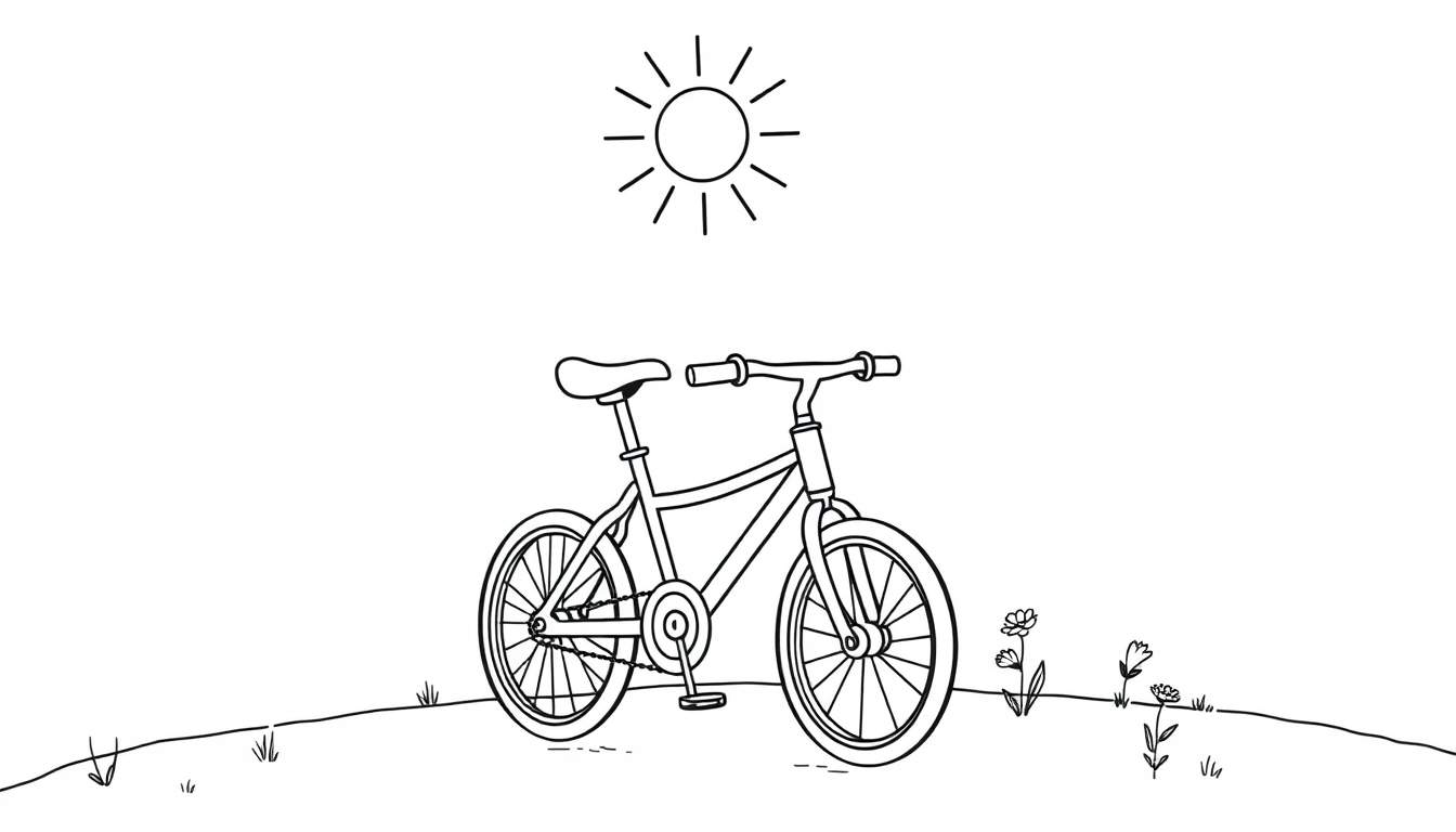 Una placa de color de una bicicleta bajo el sol.