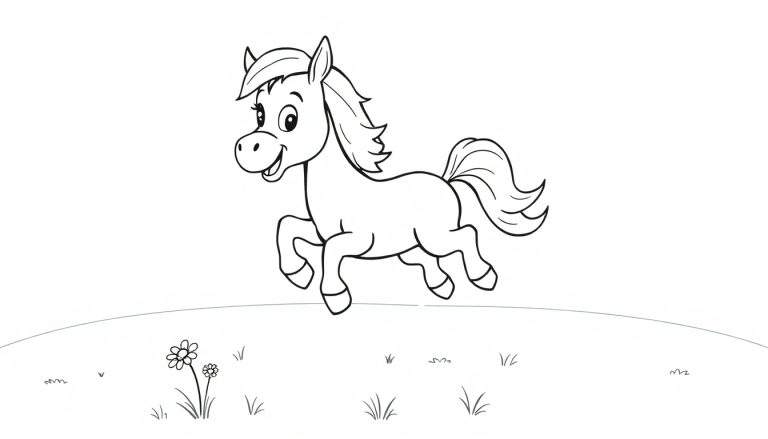 Un caballito juguetón listo para colorear en una placa de color.
