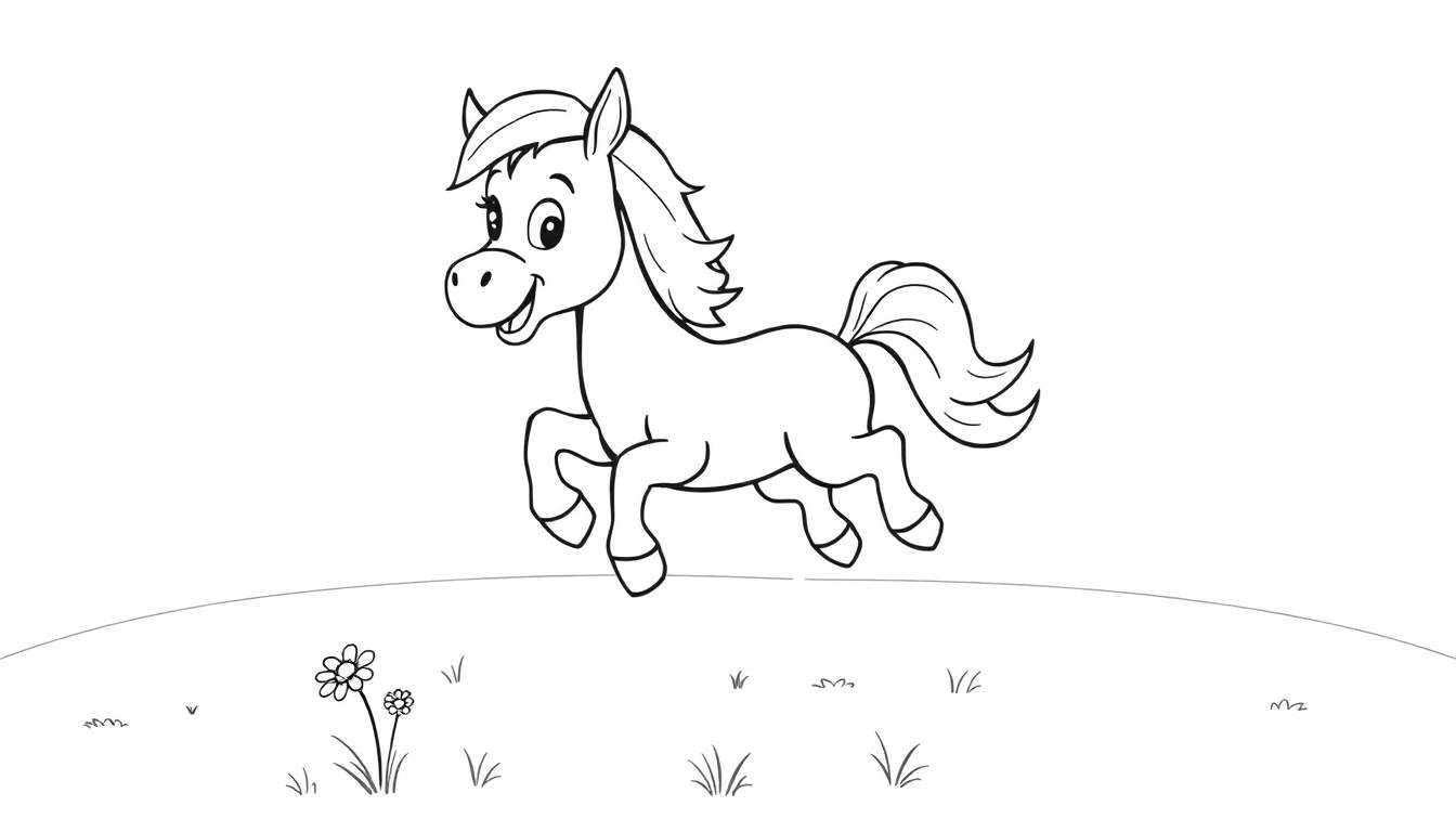 Un caballito juguetón listo para colorear en una placa de color.