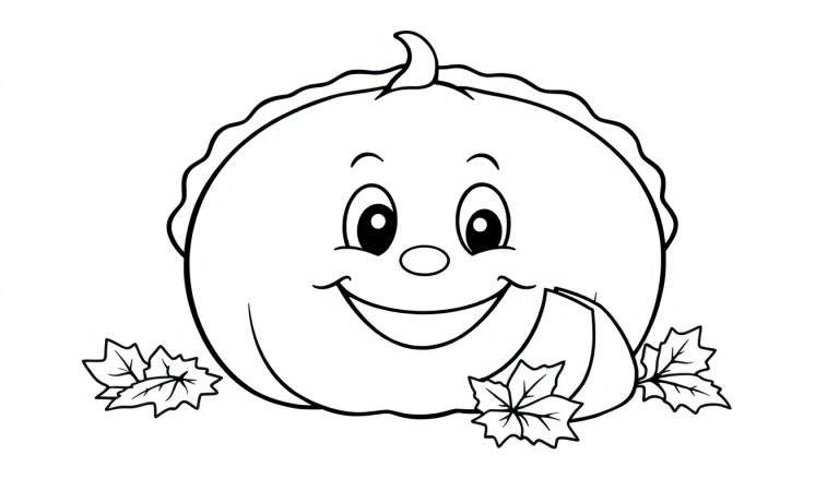 Placa de color de calabaza sonriente con hojas de arce.