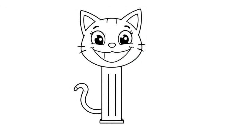 Placa de color de un dispensador PEZ con forma de gato sonriente.