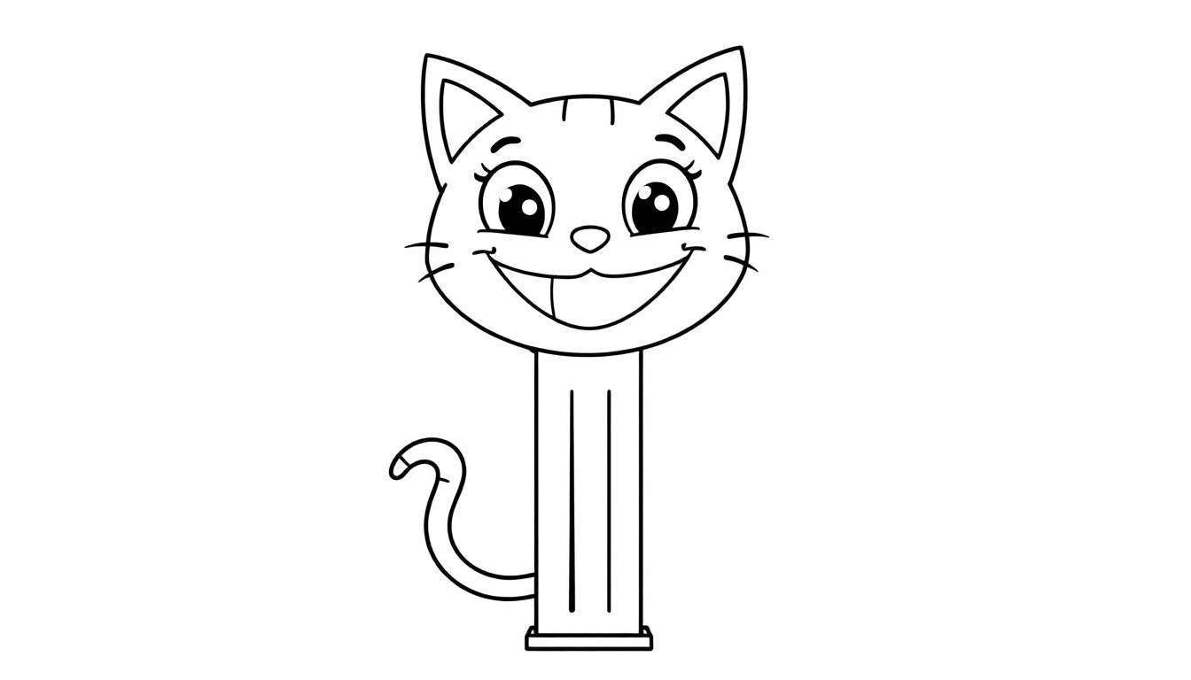 Placa de color de un dispensador PEZ con forma de gato sonriente.