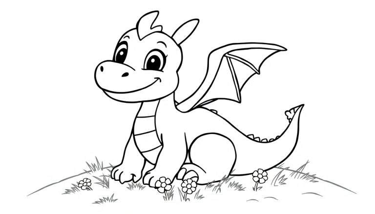 Una placa de color de un dragón de dibujos animados para colorear.