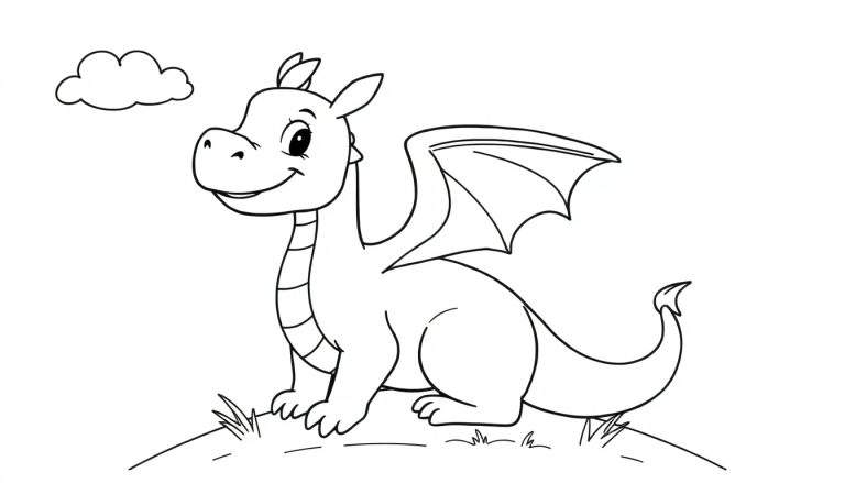 Placa de color de un dragón de dibujos animados amigable.
