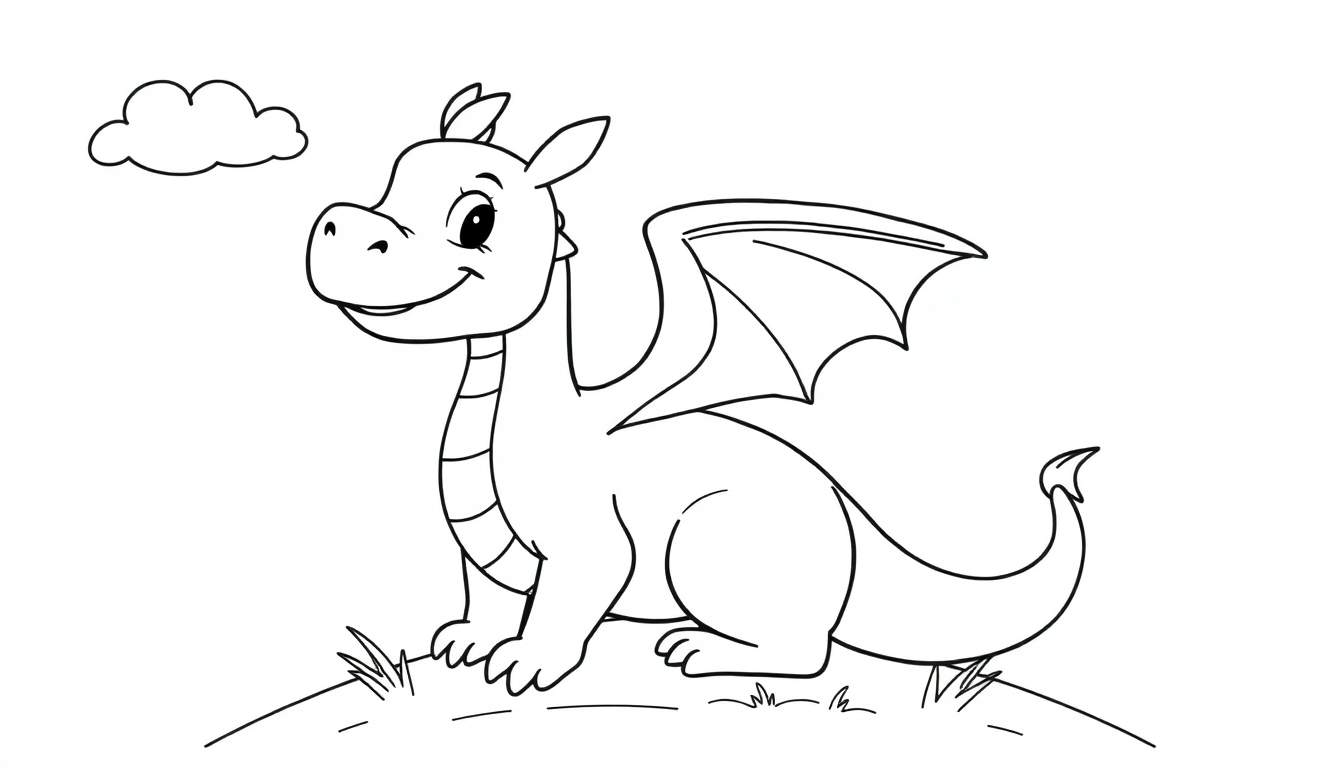 Placa de color de un dragón de dibujos animados amigable.