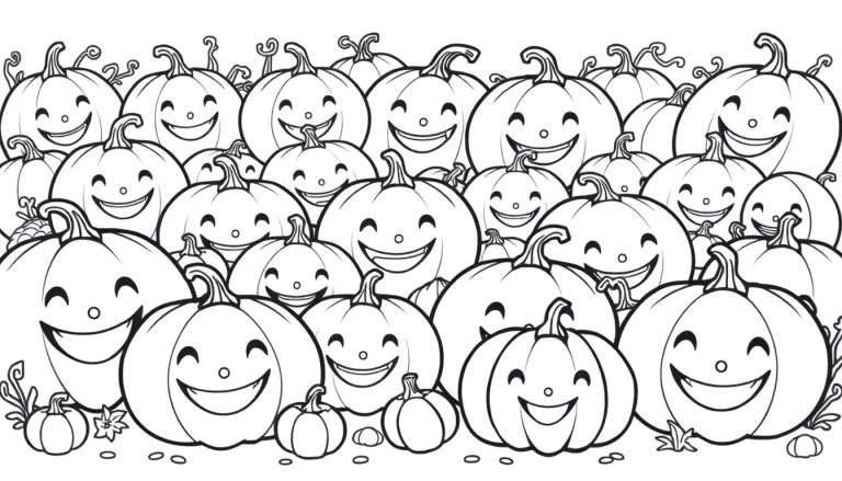Placa de color con calabazas sonrientes para colorear.