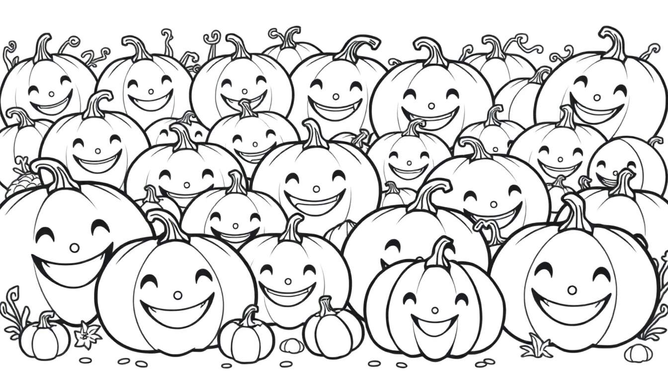 Placa de color con calabazas sonrientes para colorear.