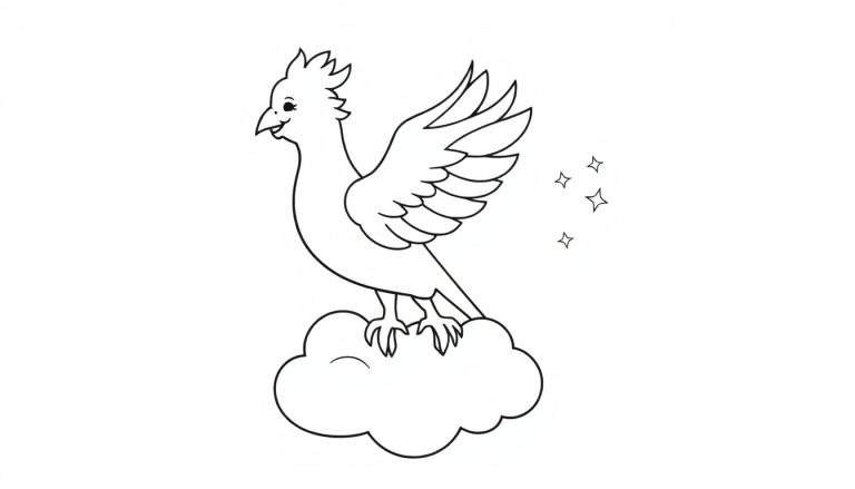 Un fénix sonriente y amigable, listo para ser pintado en una placa de color.