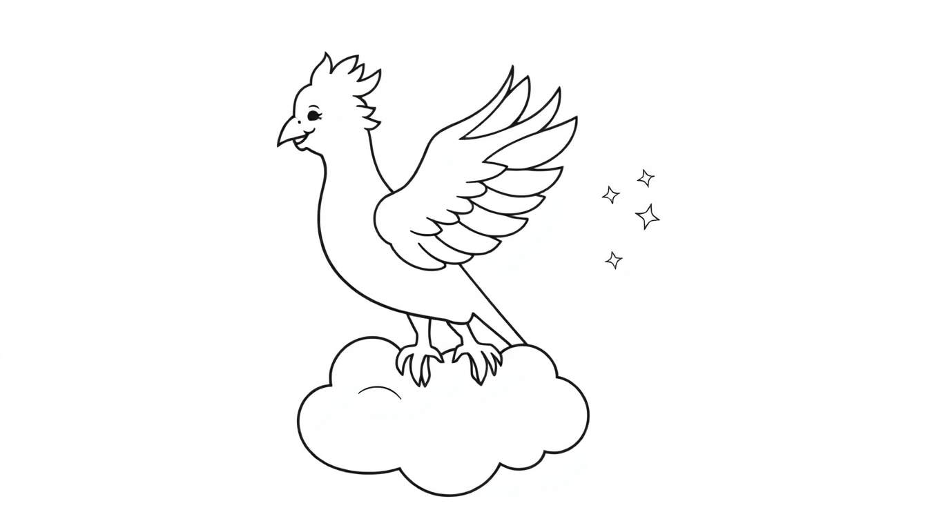 Un fénix sonriente y amigable, listo para ser pintado en una placa de color.