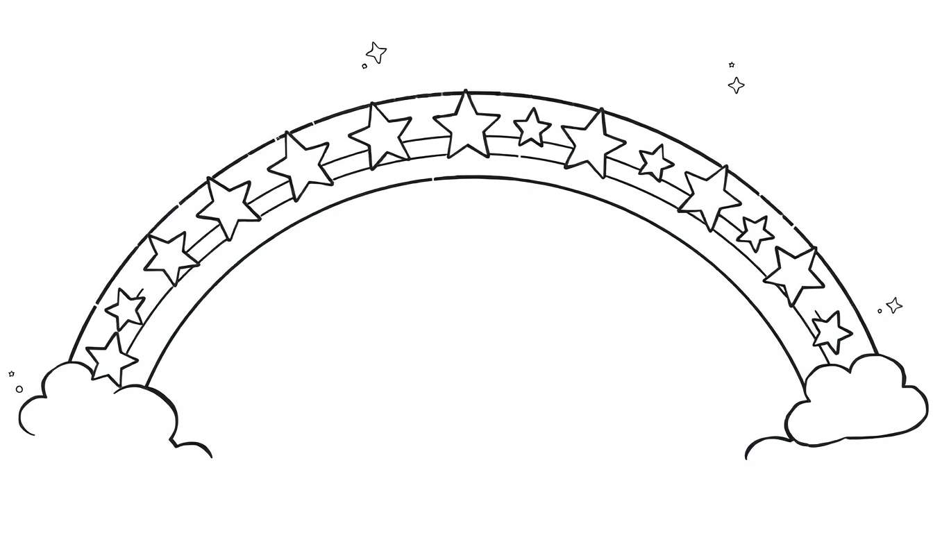 Placa de color con un arcoíris sonriente y estrellas.