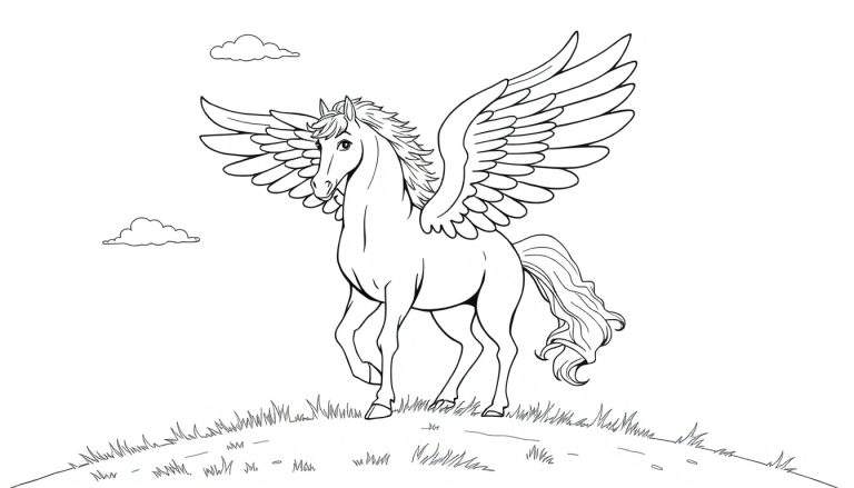 Pegaso listo para colorear en una placa de color