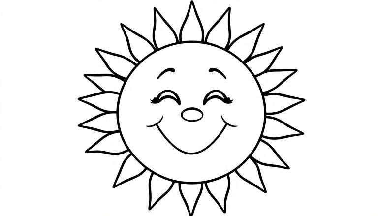 Una placa de color de un sol feliz para colorear.