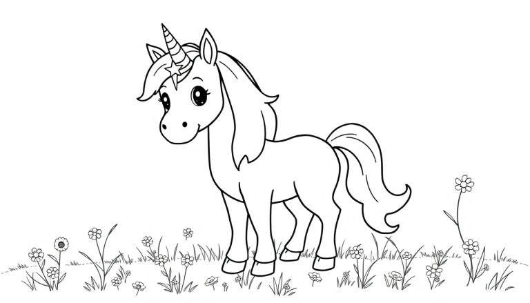 Placa de color de un unicornio de dibujos animados con una estrella en la frente.