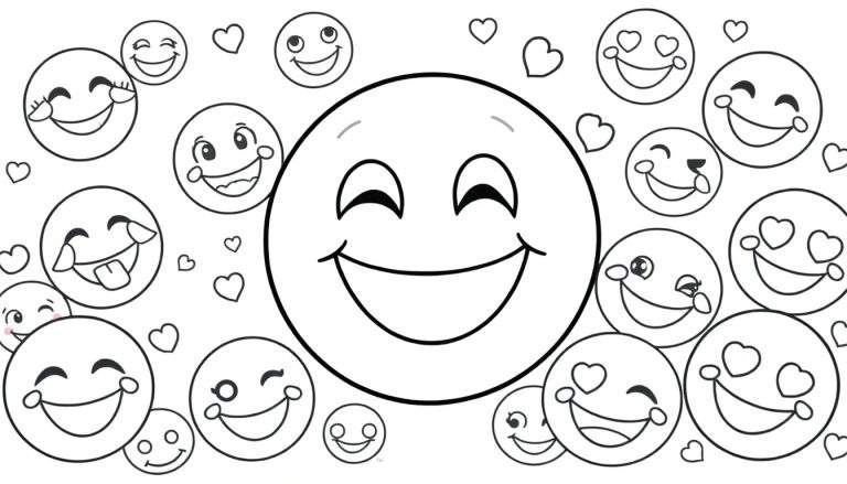 Placa de color con muchos emojis sonrientes y corazones.
