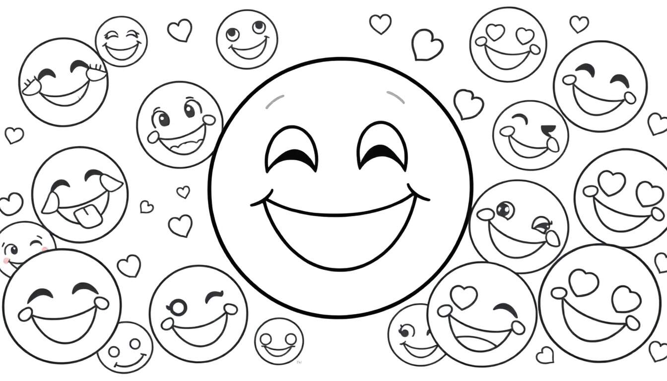 Placa de color con muchos emojis sonrientes y corazones.