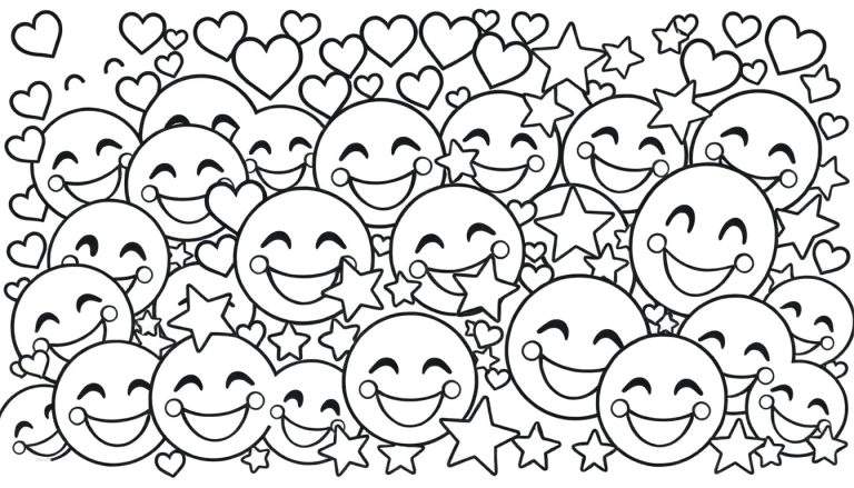 Placa de color con emojis felices, corazones y estrellas.