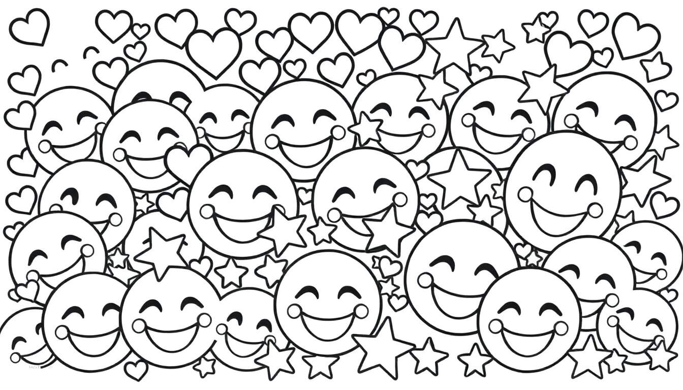 Placa de color con emojis felices, corazones y estrellas.